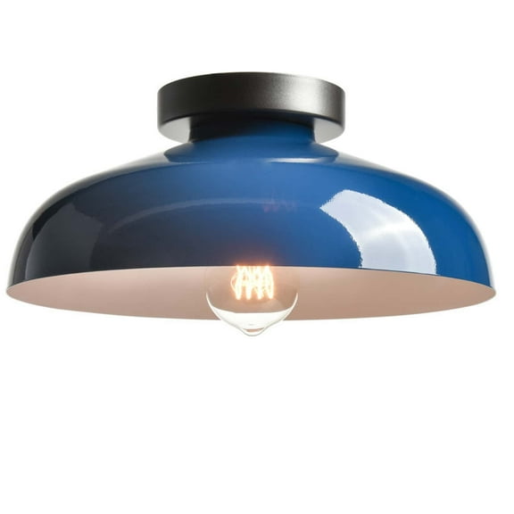 Claxy 12" Dark Blue Flush Mount Ceiling Light with Dome Metal Shade