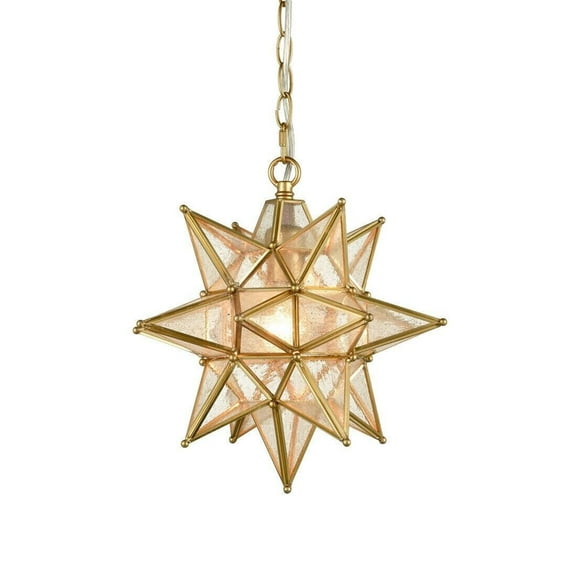 Claxy 12" Gold Star Pendant Light with Seeded Glass Shade