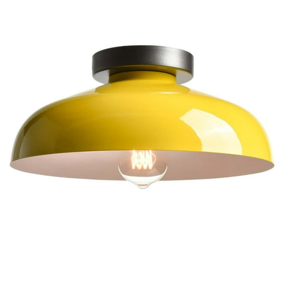 Claxy 12" Yellow Flush Mount Ceiling Light with Dome Metal Shade