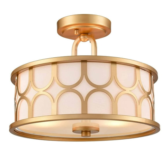 Claxy 13" Gold Semi Flush Mount Light with Drum Linen Shade