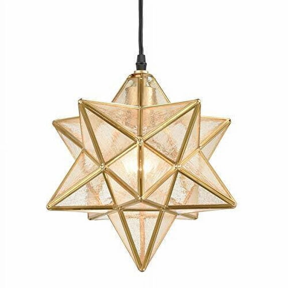 Claxy 14" Gold Star Pendant Light with Seeded Glass Shade