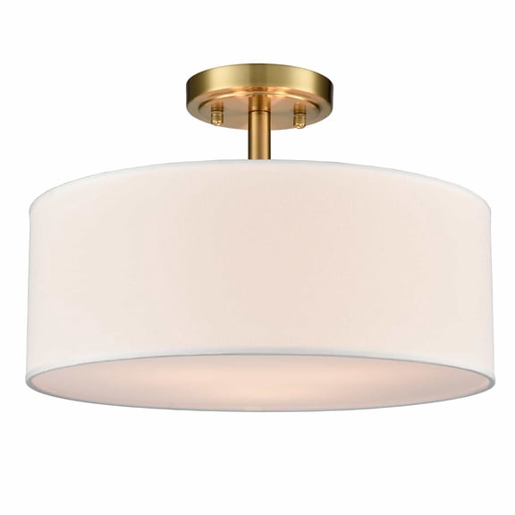 Claxy 15" 3-Light Gold Semi Flush Mount Light with Drum White Fabric Shade
