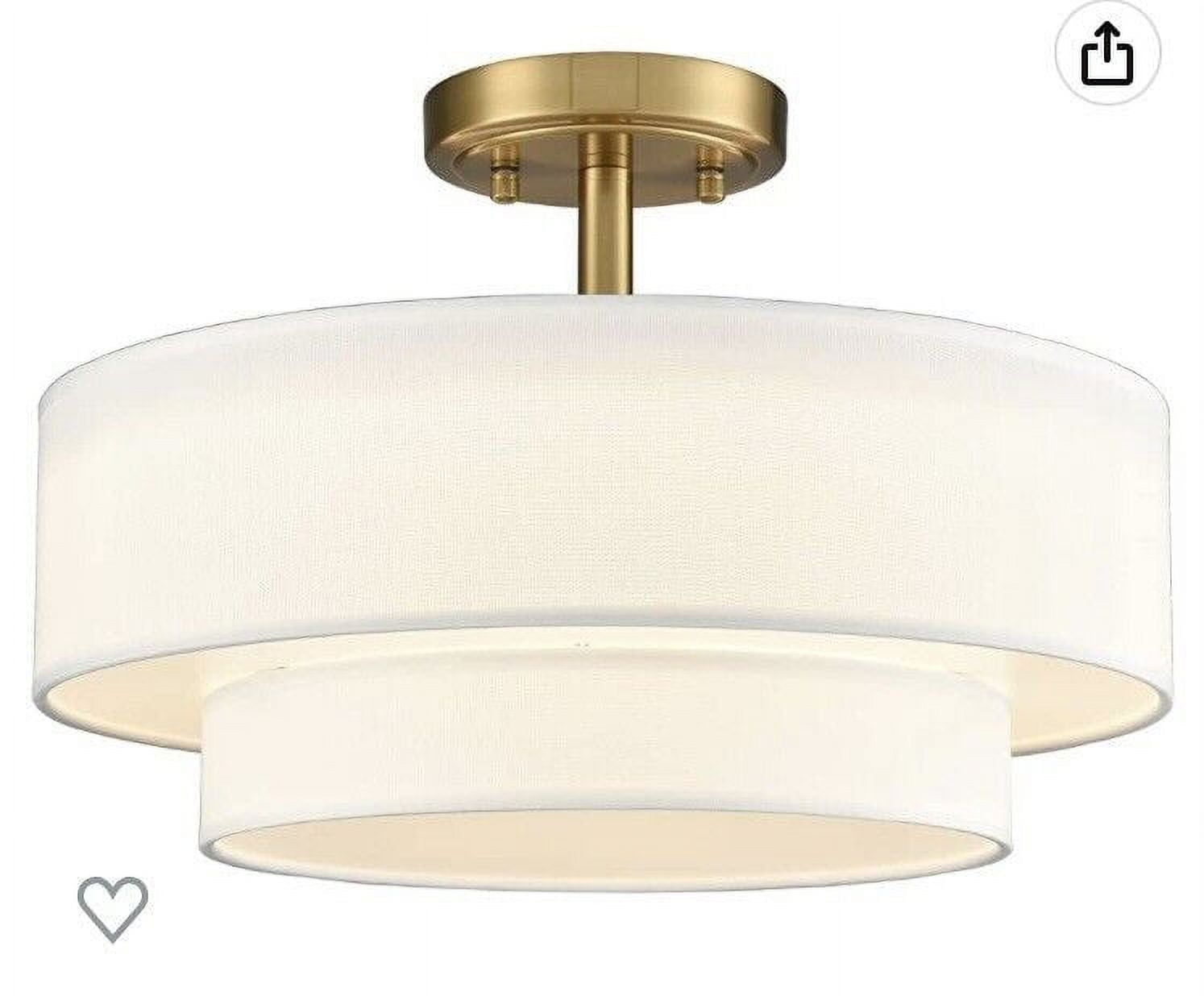 Claxy 15" Gold Semi Flush Mount LED Ceiling Light with Dual-Layer Drum Linen Shade