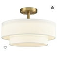thumbnail image 1 of Claxy 15" Gold Semi Flush Mount LED Ceiling Light with Dual-Layer Drum Linen Shade, 1 of 2