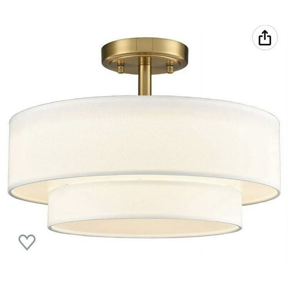 Claxy 15" Gold Semi Flush Mount LED Ceiling Light with Dual-Layer Drum Linen Shade