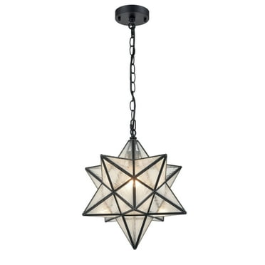 Claxy 16" Black Moravian Star Pendant Light with Seeded Glass Shade