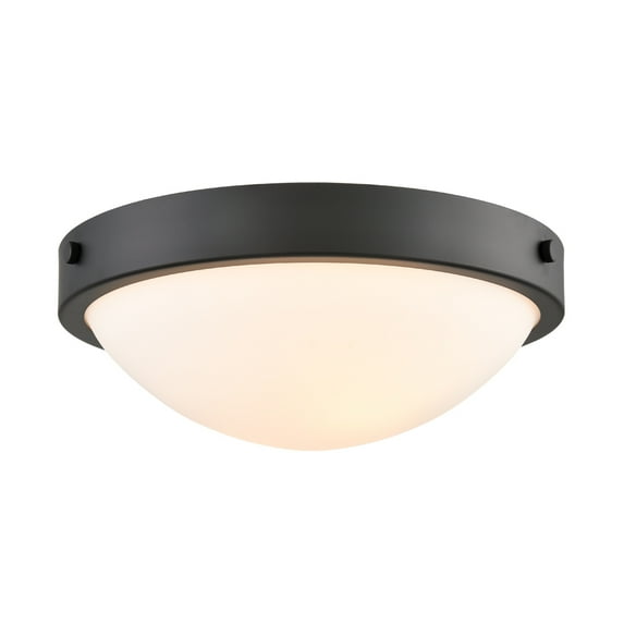 Claxy 2-Light Black Round Flush Mount Light with Bowl White Glass Shade