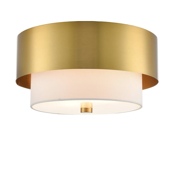 Claxy 2-Light Brass Drum Flush Mount Ceiling Light with Fabric Shade