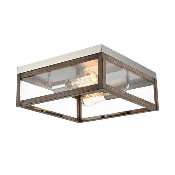 Claxy 2-Light Brushed Nickel Flush Mount Ceiling Light with Square Clear Glass Shade