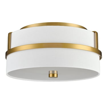 Claxy 2-Light Gold Flush Mount Ceiling Light with Drum Linen Shade
