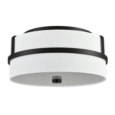 Claxy 2-Light Matte Black Flush Mount Ceiling Light with Drum Fabric Shade