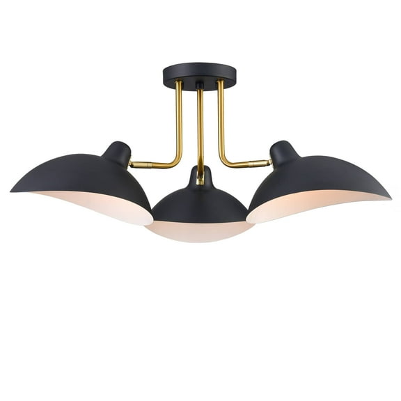 Claxy 3-Light Black and Gold Ceiling Light Fixture with Adjustable Dome Shade
