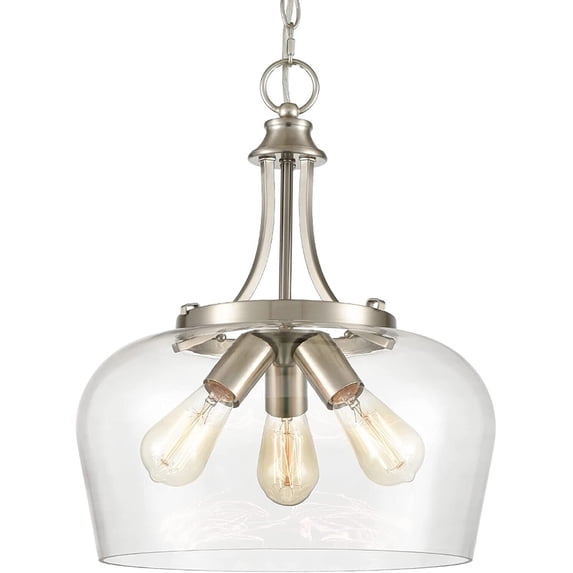 Claxy 3-Light Brushed Nickel Pendant Light with Dome Clear Glass Shade
