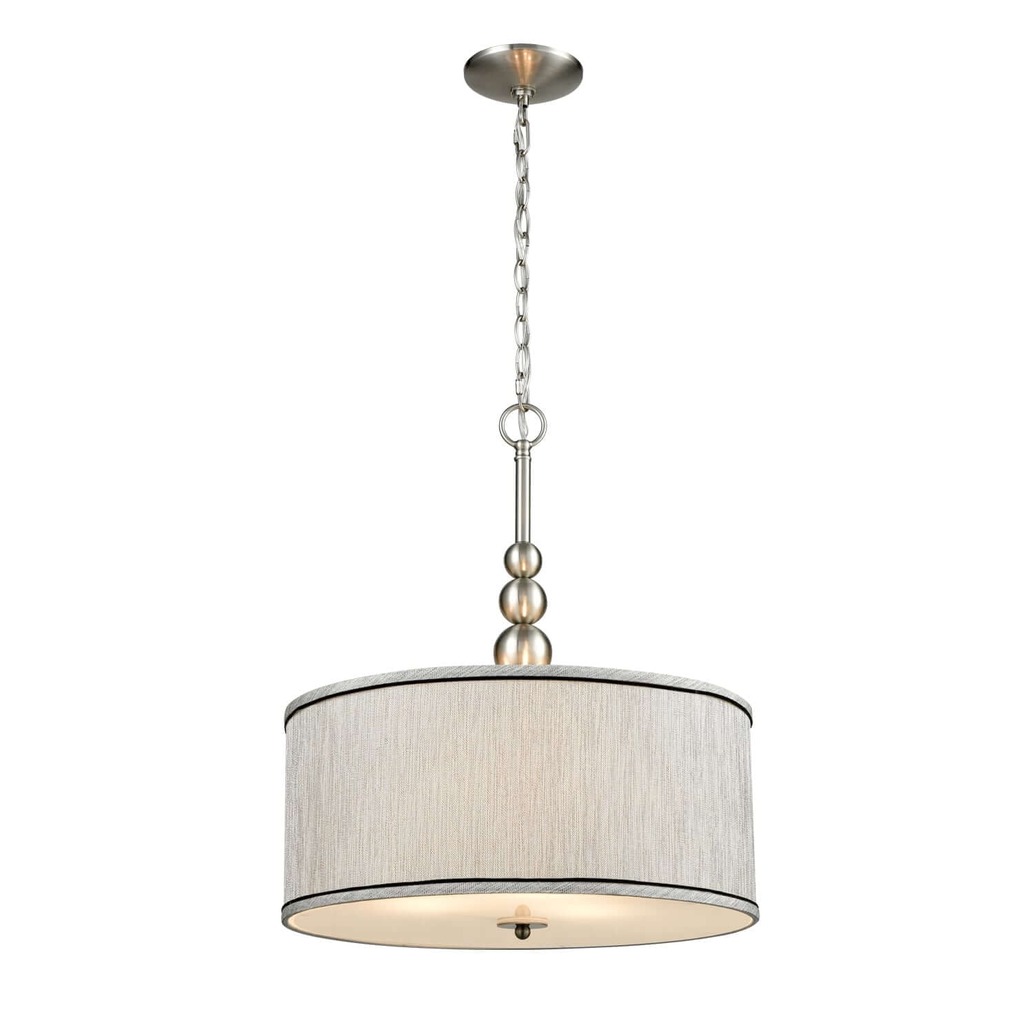 Brushed Nickel Drum Pendant Light with Grey Fabric Shade