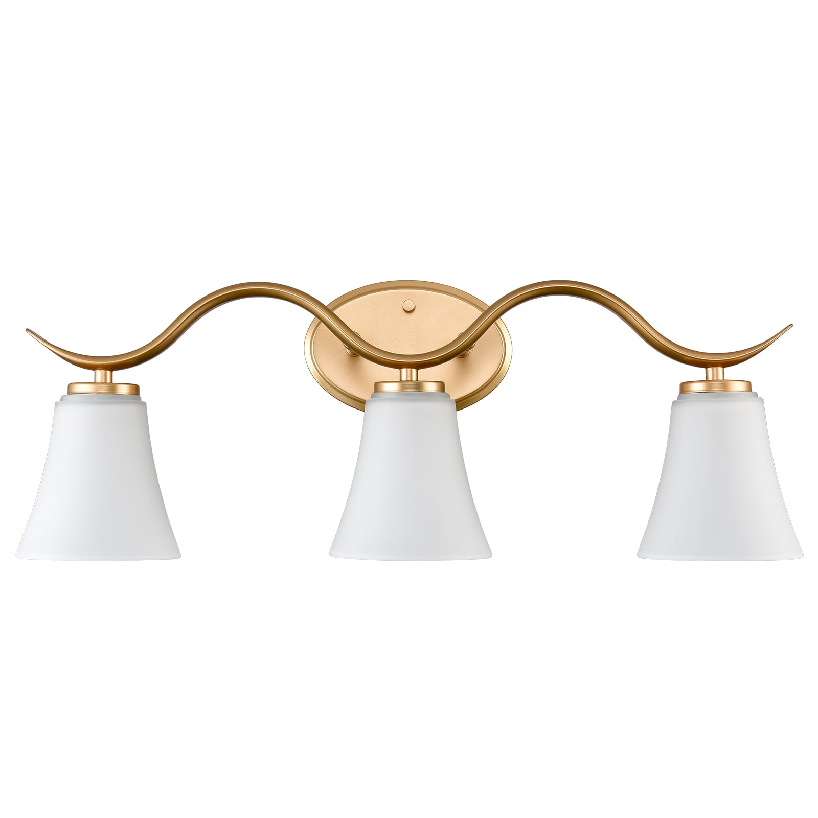 Claxy 3-Light Gold Bathroom Vanity Lights with Bell Milk Glass Shade