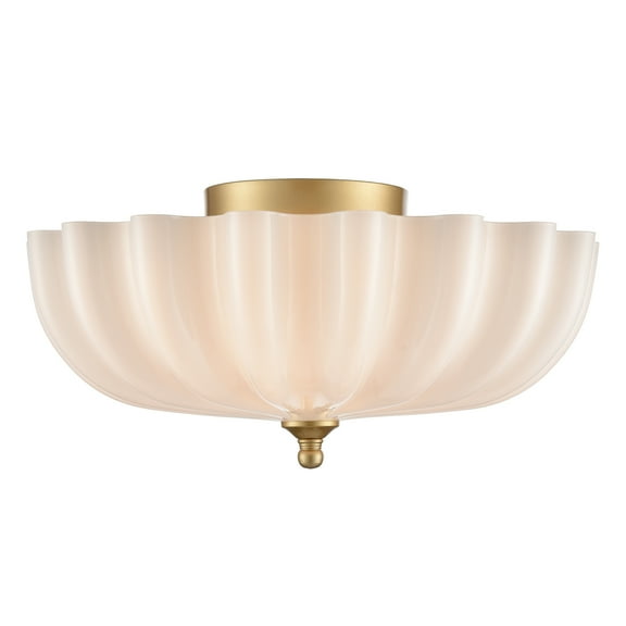 Claxy 3-Light Gold Flush Mount Ceiling Light with Flower Milk Glass Shade
