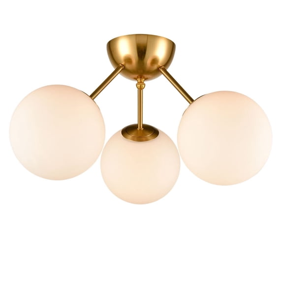 Claxy 3-Light Gold Sputnik Semi Flush Mount Light with Globe Milk Glass Shade