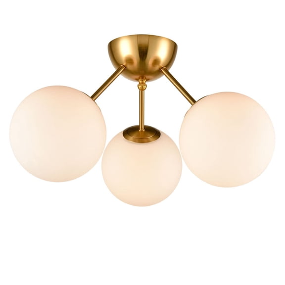 Claxy 3-Light Gold Sputnik Semi Flush Mount Light with Globe Milk Glass Shade