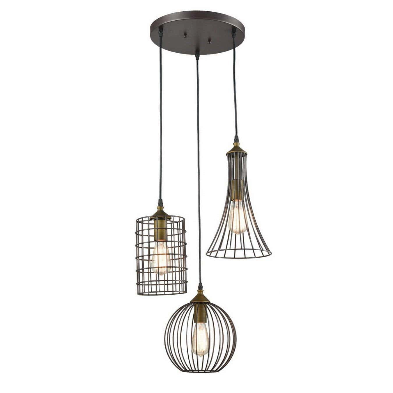 Geometric Oil Rubbed Bronze Triple Cage Pendant Light