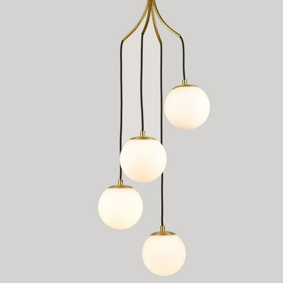 Mid Century Modern Pendant Light 4-Light Globe Chandelier White Opal Glass Shade
