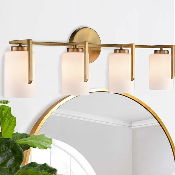 Claxy 4-Light Gold Vanity Lights with Cylinder Milk Glass Shade