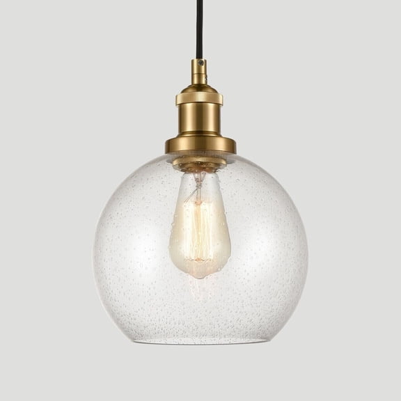 MOOSE 7.9" Gold Pendant Light with Globe Seeded Glass Shade