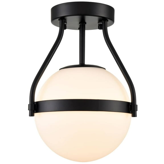 Claxy 8.45" Black Semi Flush Mount Ceiling Light with Globe Milk Glass Shade