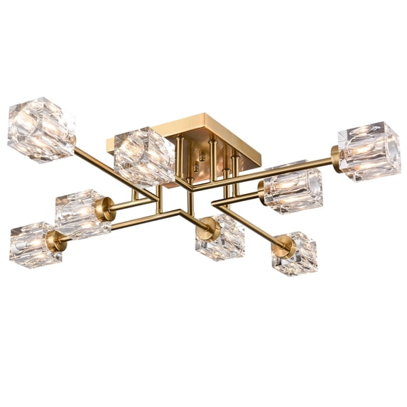 Claxy 8-Light Gold Semi Flush Mount Light with Clear Grystal Glass Shade