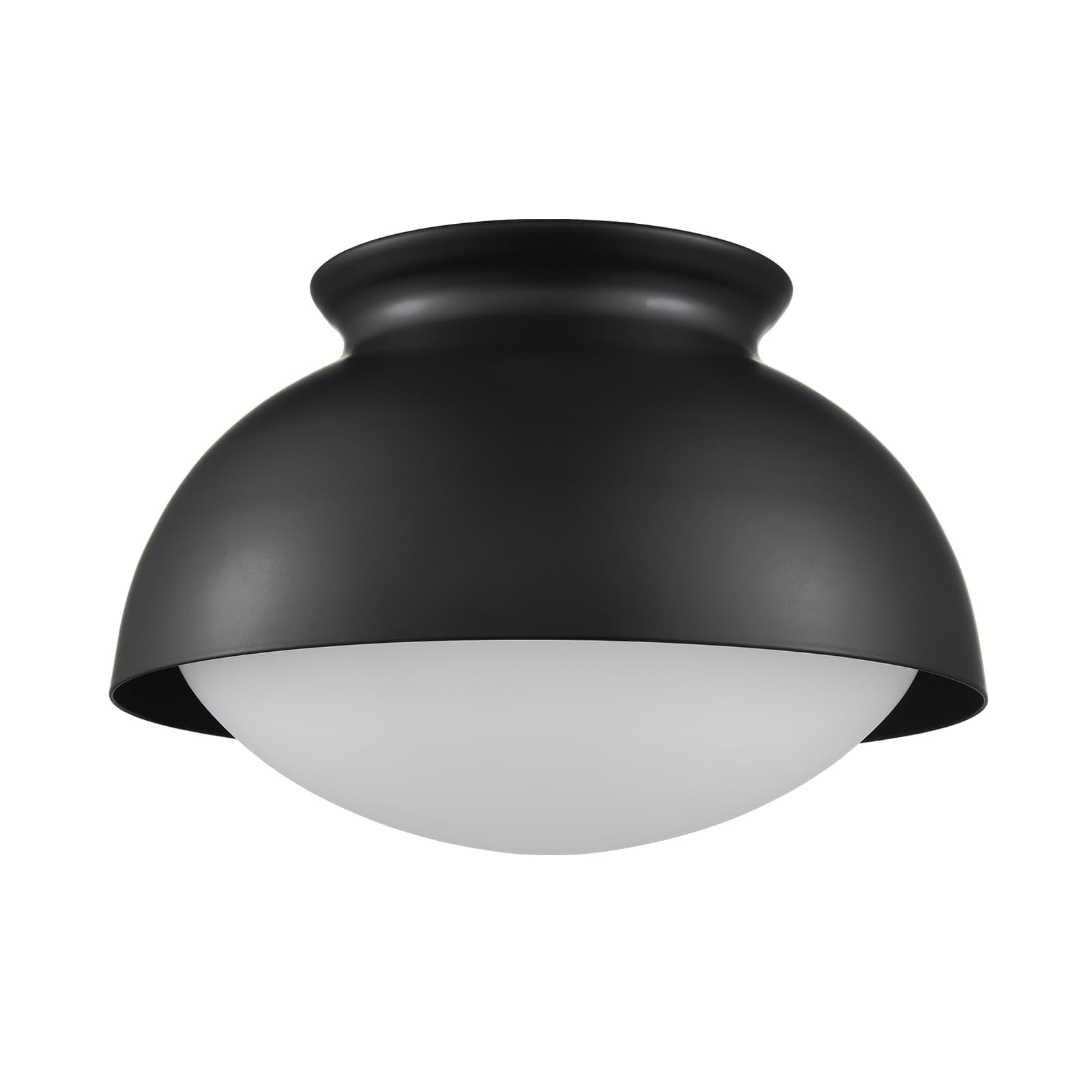 Claxy 9" Black Bwol Flush Mount Ceiling Light with Milk Glass Shade