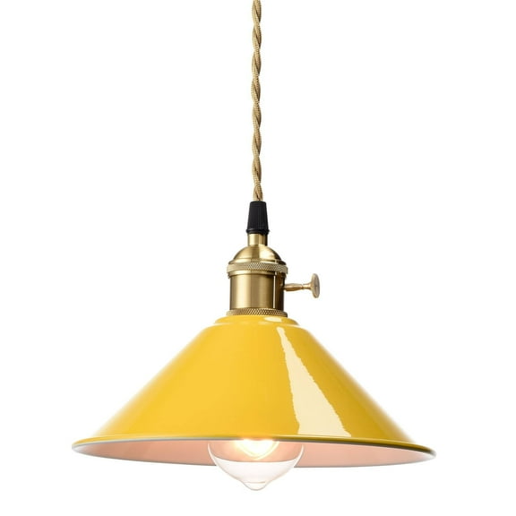 Claxy 9" Gold Pendant Light with Yellow Cone Metal Shade