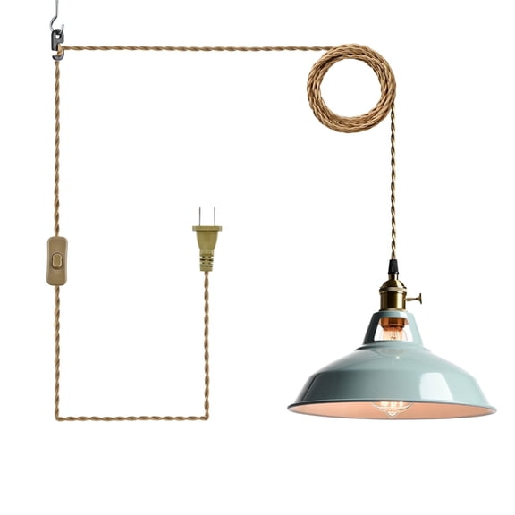 Claxy Aqua Blue Plug in Pendant Light Barn Style Swag Hanging Lamp