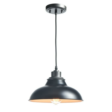 Black Cord Hung Pendant Barn Light - 16" Shade, Adjustable Height (11"-131"), Farmhouse Industrial Style