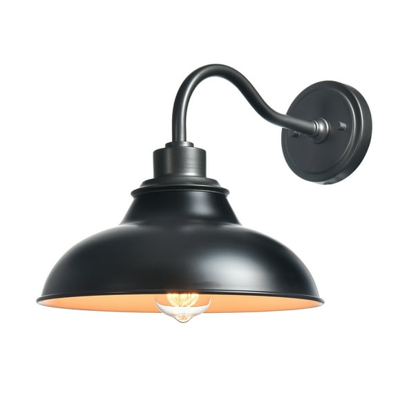 Claxy Black Barn Style Wall Sconce with Dark Grey Gooseneck Arm