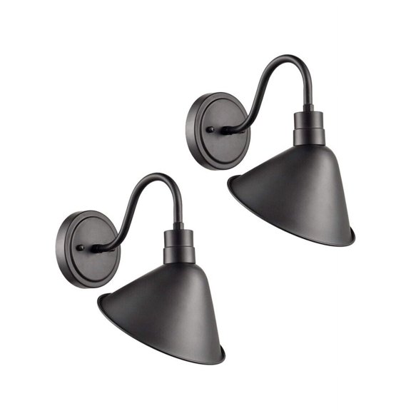 Claxy Black Cone Wall Sconce with Gooseneck Arm 2-Pack