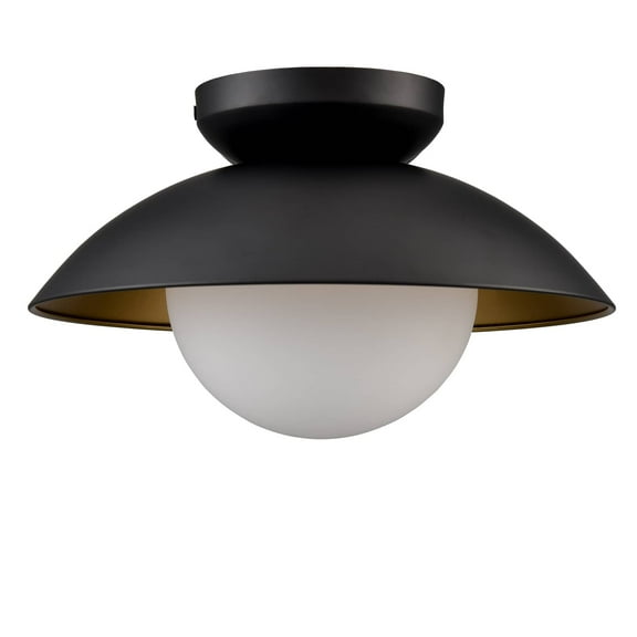 Claxy Black Dome Semi Flush Mount Ceiling Light with Globe Milk Glass Shade