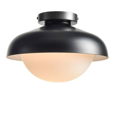 Claxy Black Dome Semi Flush Mount Light with Globe Milk Glass Shade