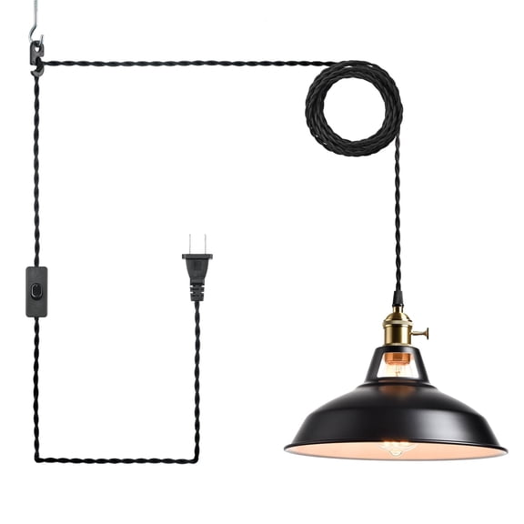 Claxy Black Plug in Pendant Light Barn Style Swag Hanging Lamp