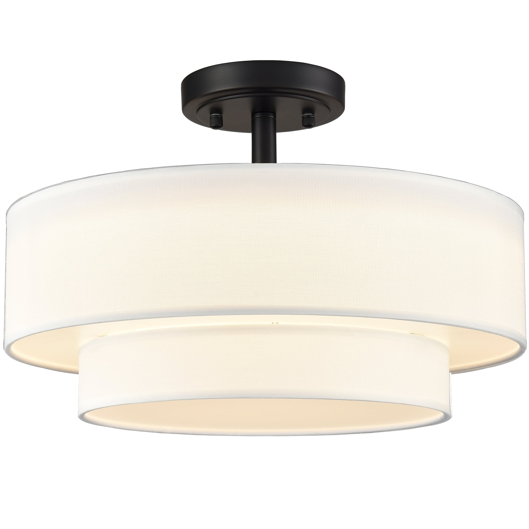 Claxy Black Semi Flush Mount LED Ceiling Light with Dual Drum Fabric Shade