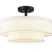 Claxy Black Semi Flush Mount LED Ceiling Light with Dual Drum Fabric Shade