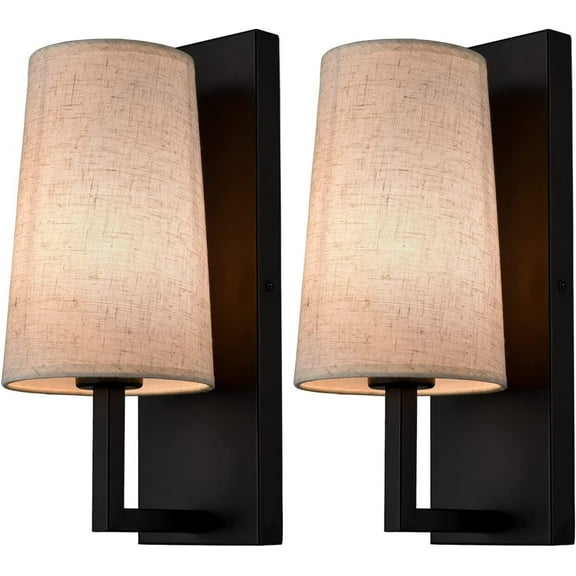 Claxy Black Wall Sconces with Beige Fabric Shade Set of 2