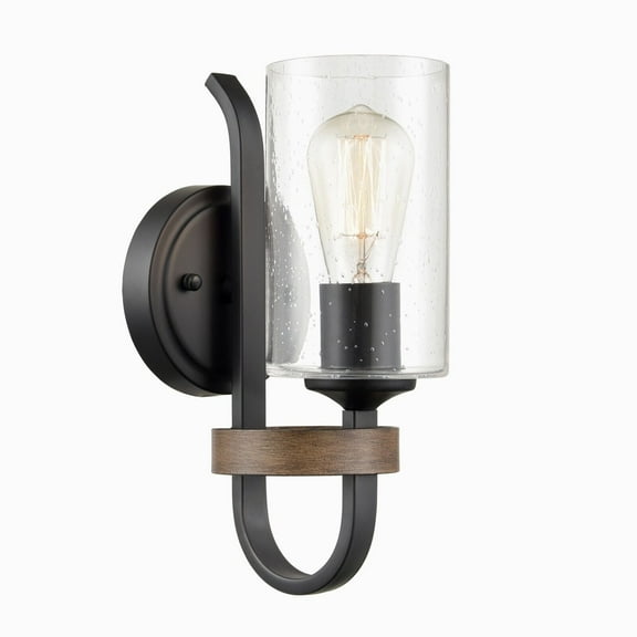 Claxy Black and Brown Wall Sconce with Cylinder Seeded Glass Shade