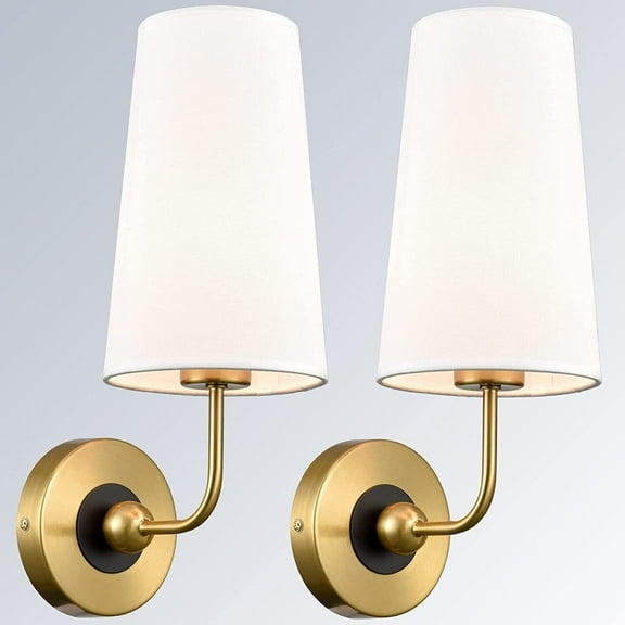 Claxy Brass Wall Sconces with Fabric Shade 2 Pack