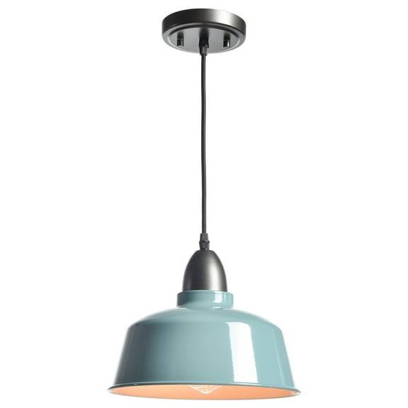 Claxy Dark Grey Pendant Light with Light Blue Barn Shade