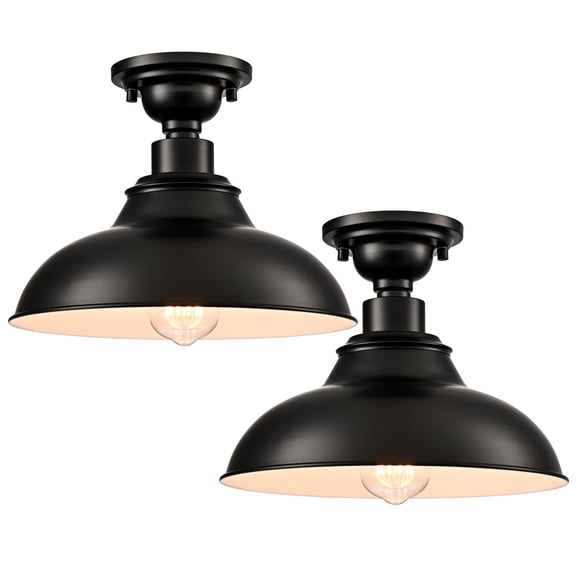 Claxy Farmhouse Black Semi Flush Mount Ceiling Light 2 Pack Modern Barn Ceiling Light Fixtures 12-Inch Matte Black Flush Mount Light for Hallway Bedroom Kitchen Loft