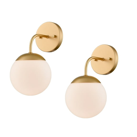 Claxy Gold Globe Wall Sconces with Milk Glass Shade Set of 2