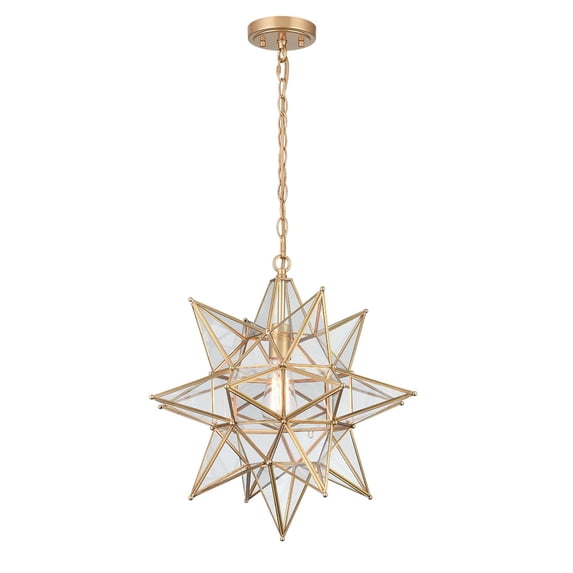Claxy Gold Moravian Star Pendant Light with Clear Glass Shade