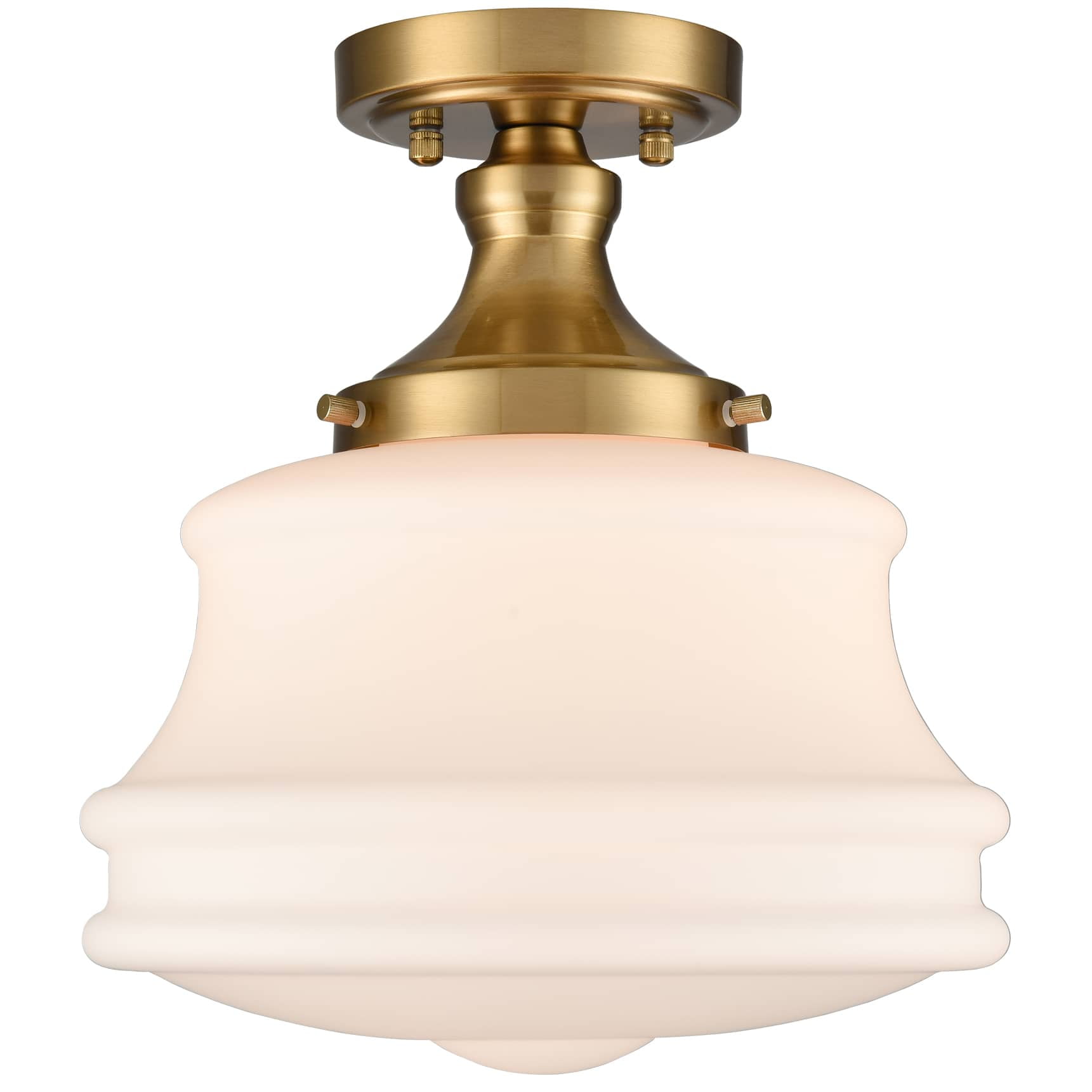 Gold and Frosted Glass Drum Semi Flush Mount Ceiling Light