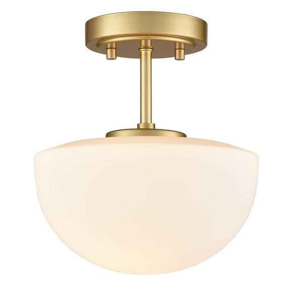 Claxy Gold Semi Flush Mount Light with Drum Milk Glass Shade