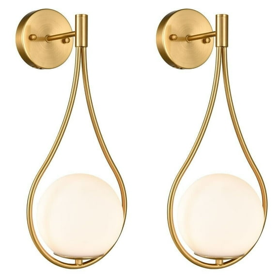 Claxy Gold Wall Sconce with Globe Milk Glass Set of 2