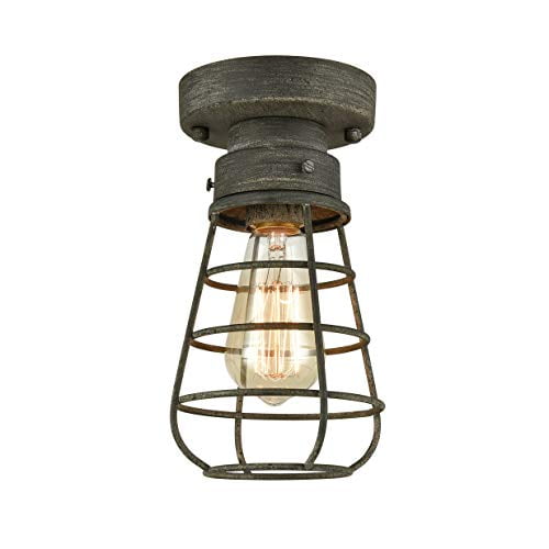 Claxy Gray Blue Caged Flush Mount Ceiling Light